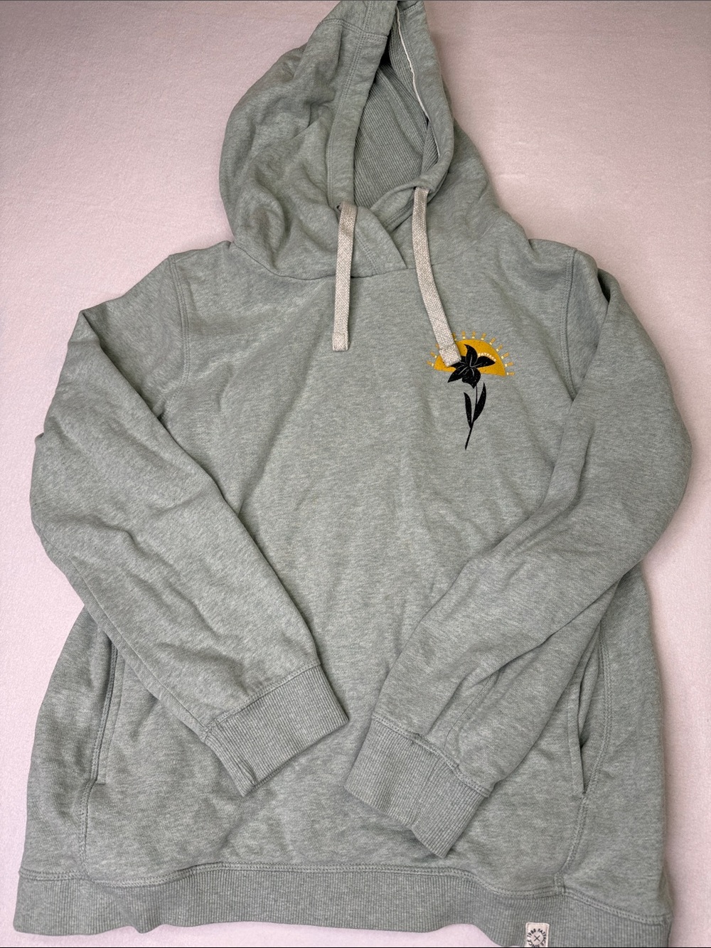 Fat Face Light Green Hoodie with Black & Yellow Floral Accent